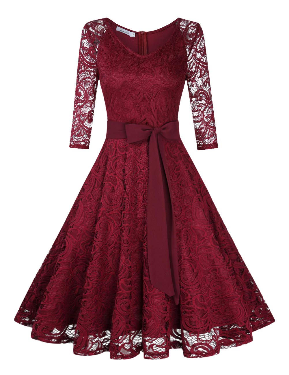 Růžové elegantní dámské šaty z krajky – výstřih do V, délka po kolena a vintage styl