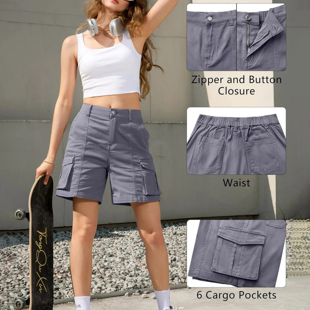 Pantaloni scurți cargo confortabili pentru femei | Talie înaltă