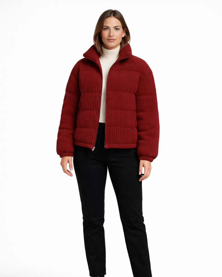 Sonya Women's Short Puffer Jacket – Ribbed, High Neck, Urban Style
