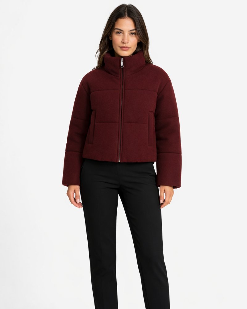 Emmarie Doudoune Femme Courte – Col Montant, Veste Matelassée Hivernale, Style Urbain
