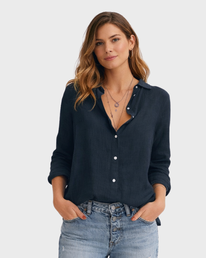 Nelly Blusa Donna Cotone Lino Elegante – Camicetta con Bottoni e Vestibilità Comoda