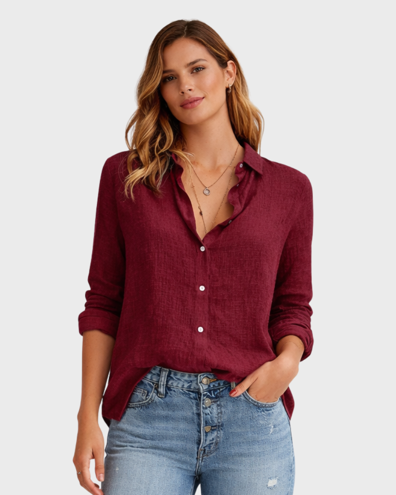 Nelly Blusa Donna Cotone Lino Elegante – Camicetta con Bottoni e Vestibilità Comoda