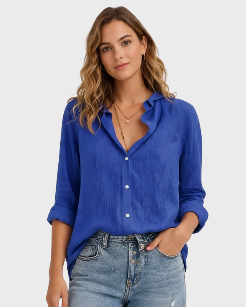 Nelly Blusa Donna Cotone Lino Elegante – Camicetta con Bottoni e Vestibilità Comoda