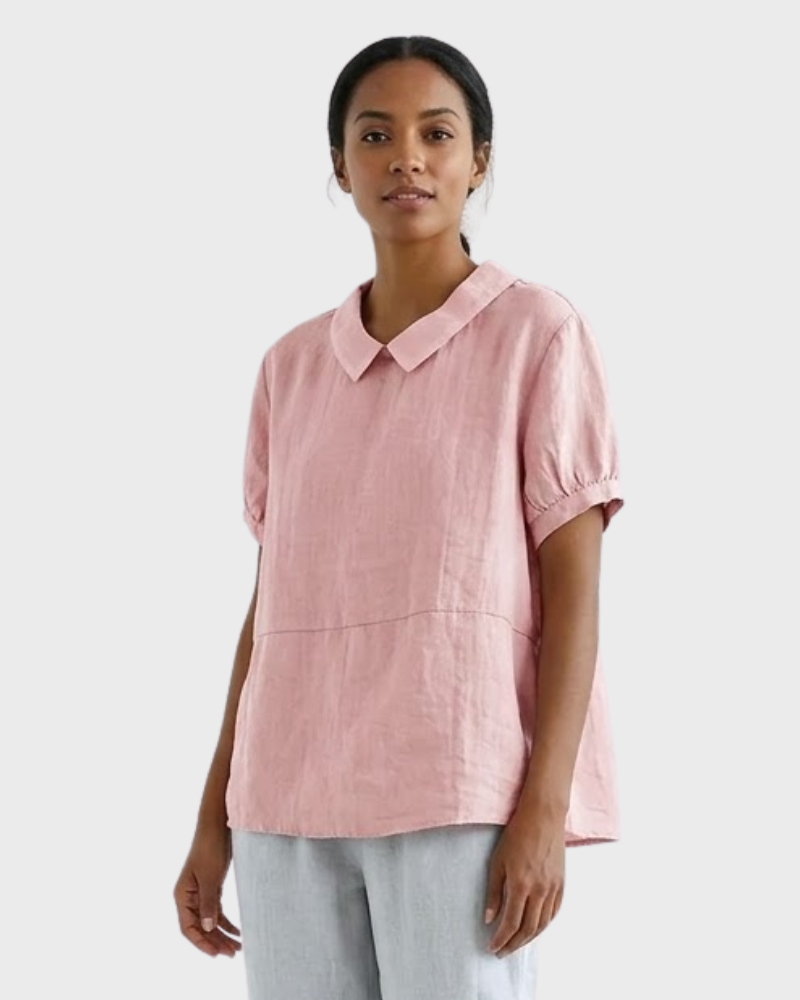 Madeline Blusa Donna Cotone Lino – Camicetta Maniche Corte con Colletto Classico Casual