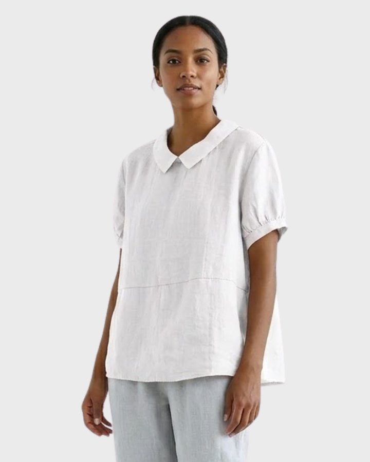 Madeline Blusa Donna Cotone Lino – Camicetta Maniche Corte con Colletto Classico Casual