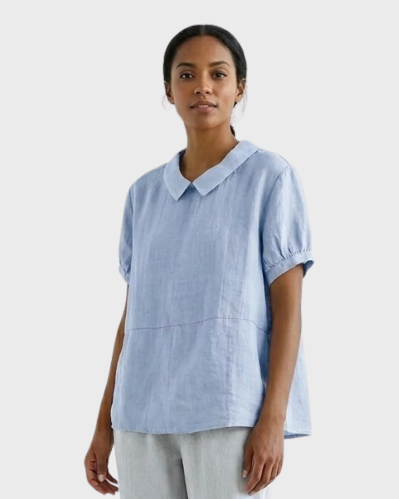 Madeline Blusa Donna Cotone Lino – Camicetta Maniche Corte con Colletto Classico Casual