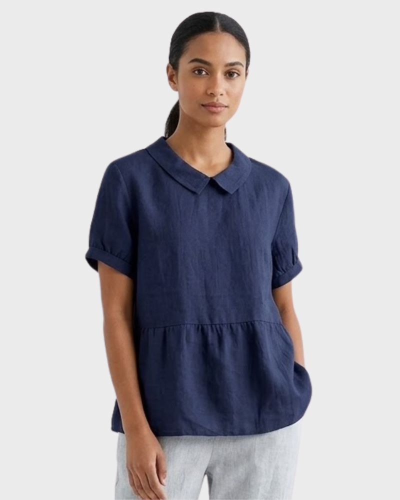 Madeline Blusa Donna Cotone Lino – Camicetta Maniche Corte con Colletto Classico Casual