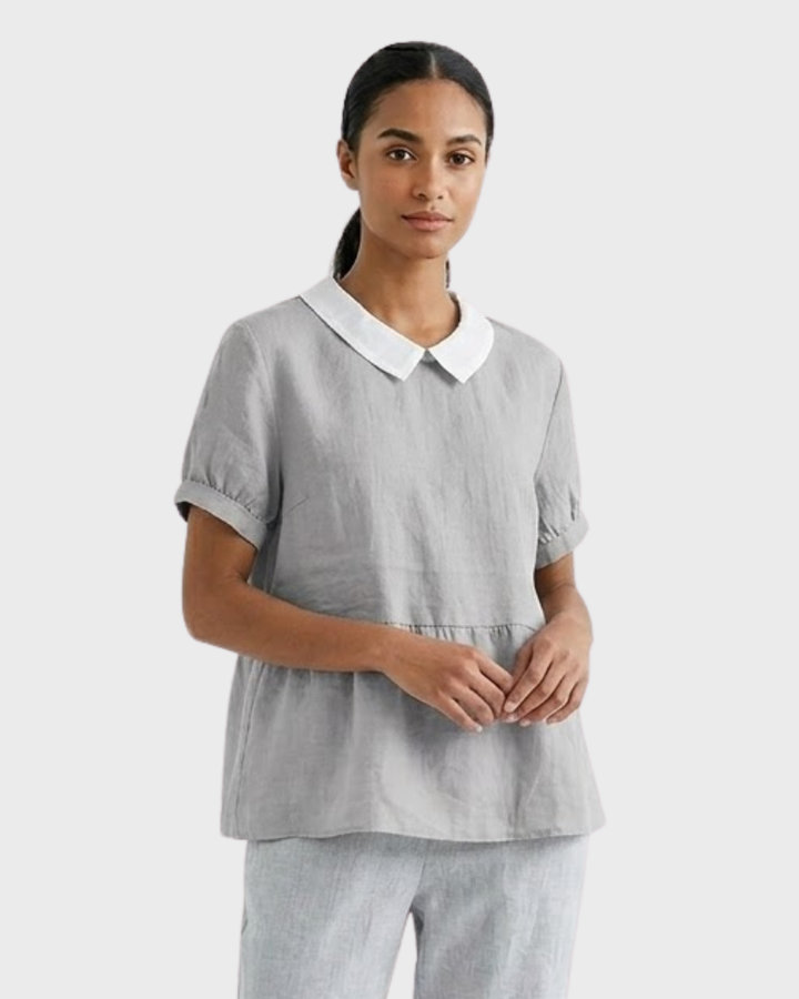 Madeline Blusa Donna Cotone Lino – Camicetta Maniche Corte con Colletto Classico Casual