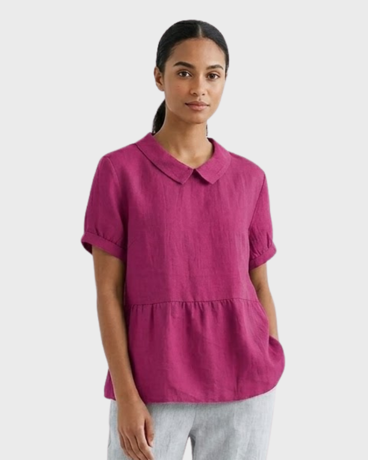 Madeline Blusa Donna Cotone Lino – Camicetta Maniche Corte con Colletto Classico Casual