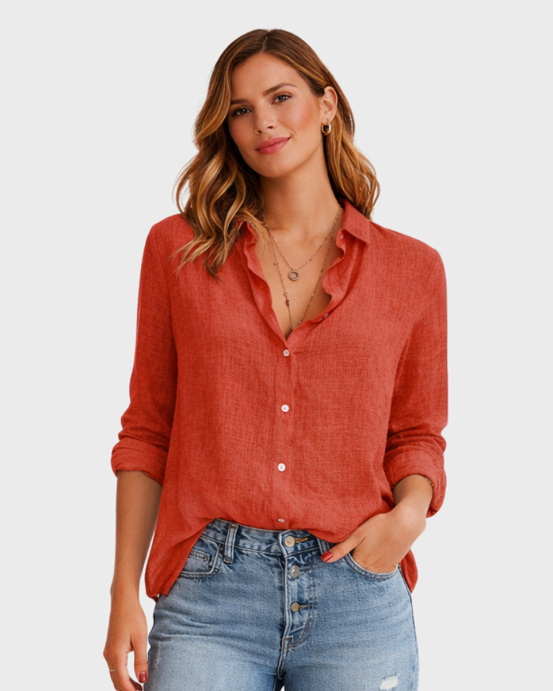 Nelly Blusa Donna Cotone Lino Elegante – Camicetta con Bottoni e Vestibilità Comoda
