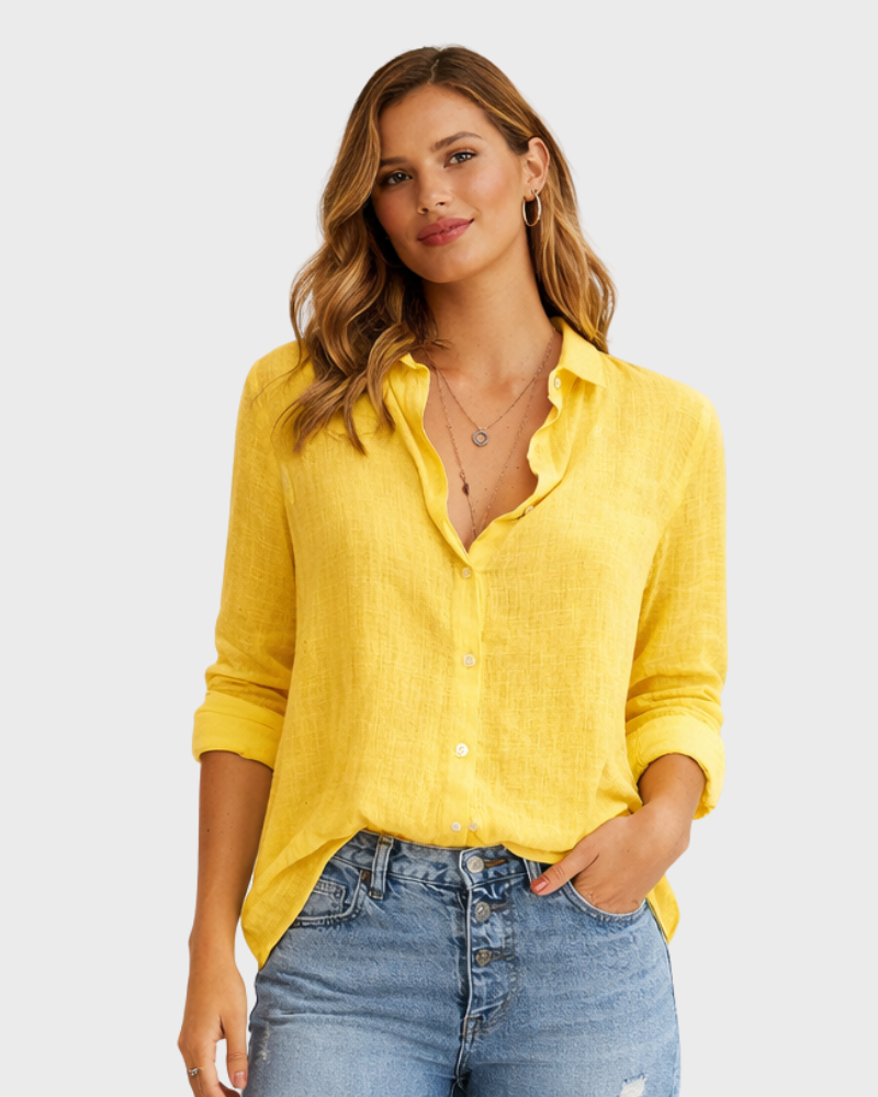 Nelly Blusa Donna Cotone Lino Elegante – Camicetta con Bottoni e Vestibilità Comoda
