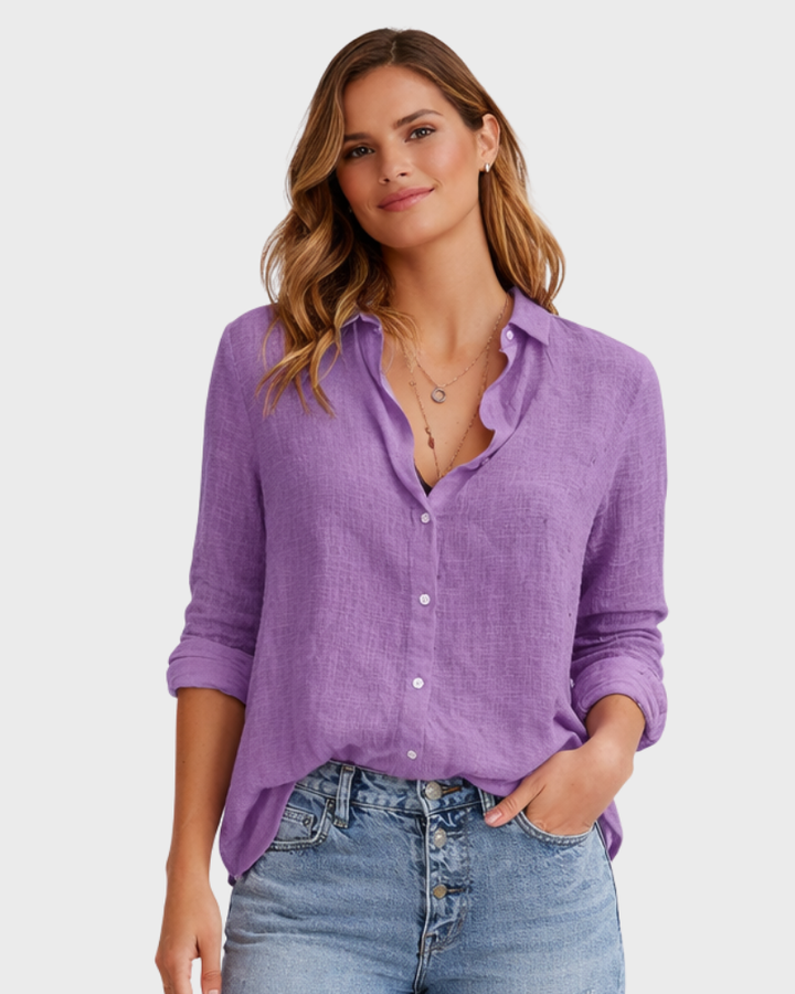 Nelly Blusa Donna Cotone Lino Elegante – Camicetta con Bottoni e Vestibilità Comoda