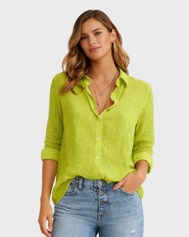 Nelly Blusa Donna Cotone Lino Elegante – Camicetta con Bottoni e Vestibilità Comoda
