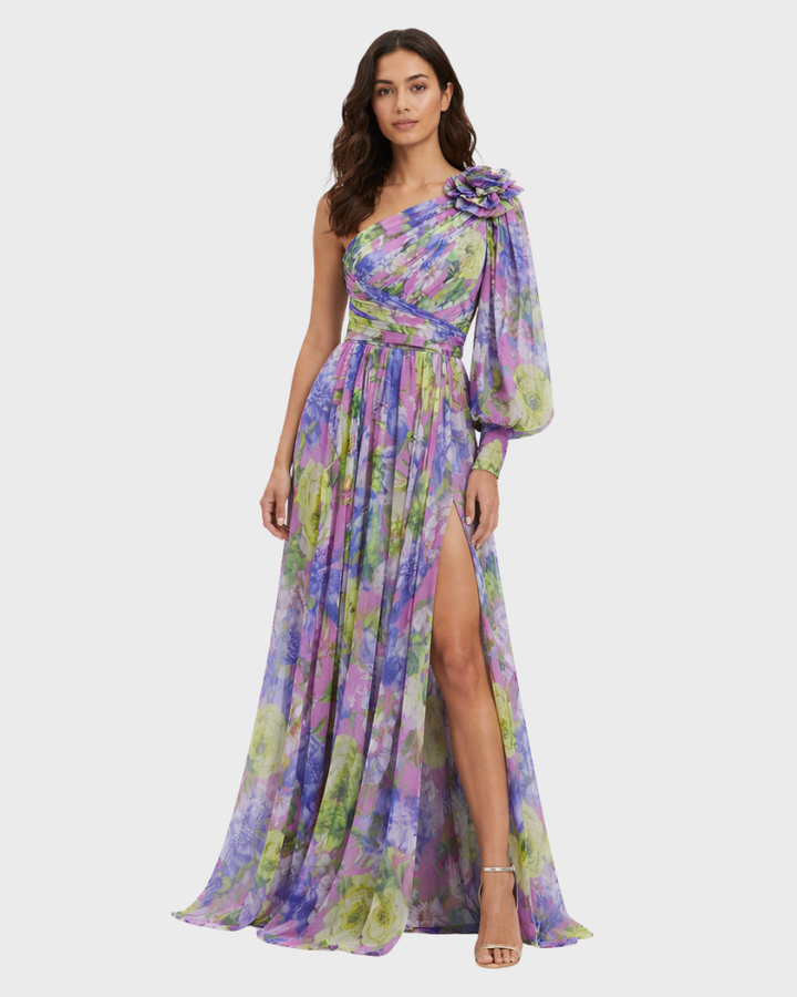 Audrey Abito Donna Monospalla Floreale – Vestito Elegante Fluido Estivo Chic