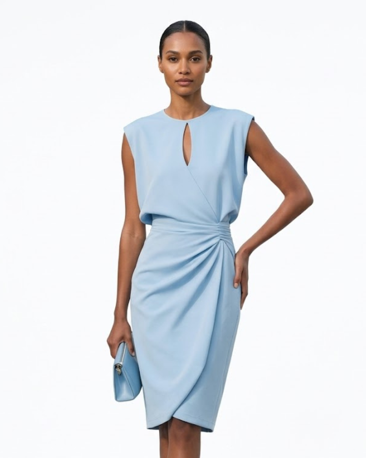 Gaia Rochie Midi Elegantă pentru Femei – Rochie cu Decolteu în Formă de Picătură și Drapaj Lateral