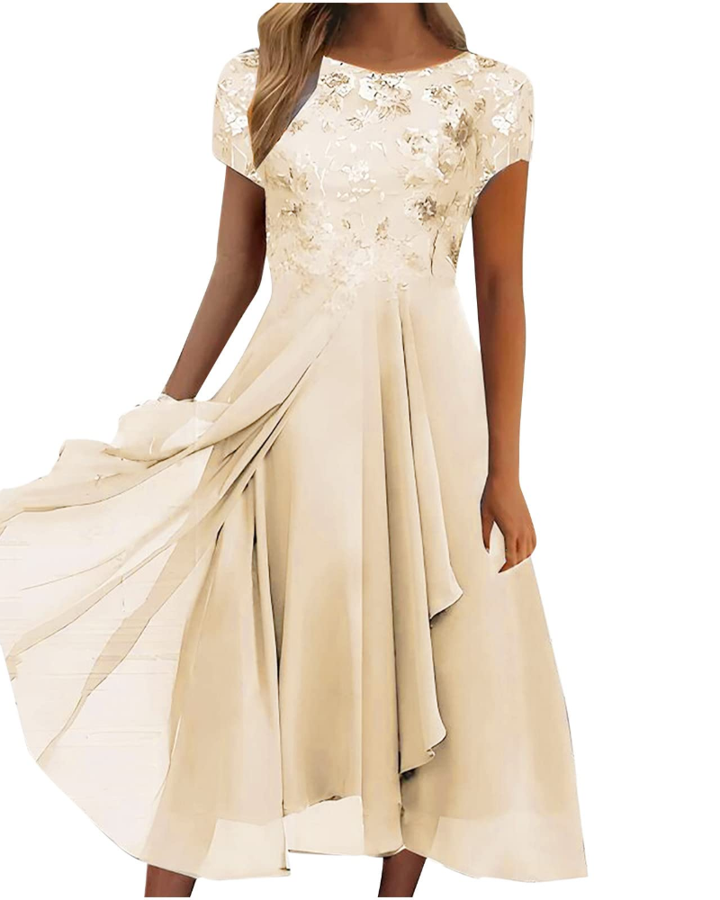 Aurora Vestito Maxi Donna – Pizzo & Chiffon Elegante, Mezze Maniche & Taglio Asimmetrico