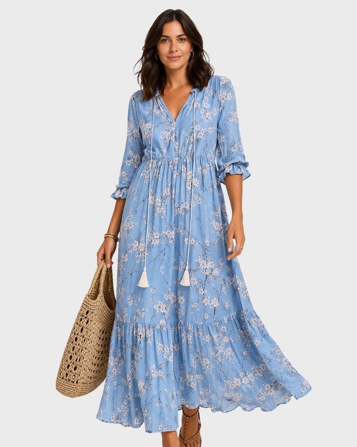 Nillie Damen Langkleid – Boho-Stil, Leichter Stoff & Fließender Sommer-Schnitt