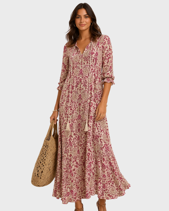 Nillie Damen Langkleid – Boho-Stil, Leichter Stoff & Fließender Sommer-Schnitt