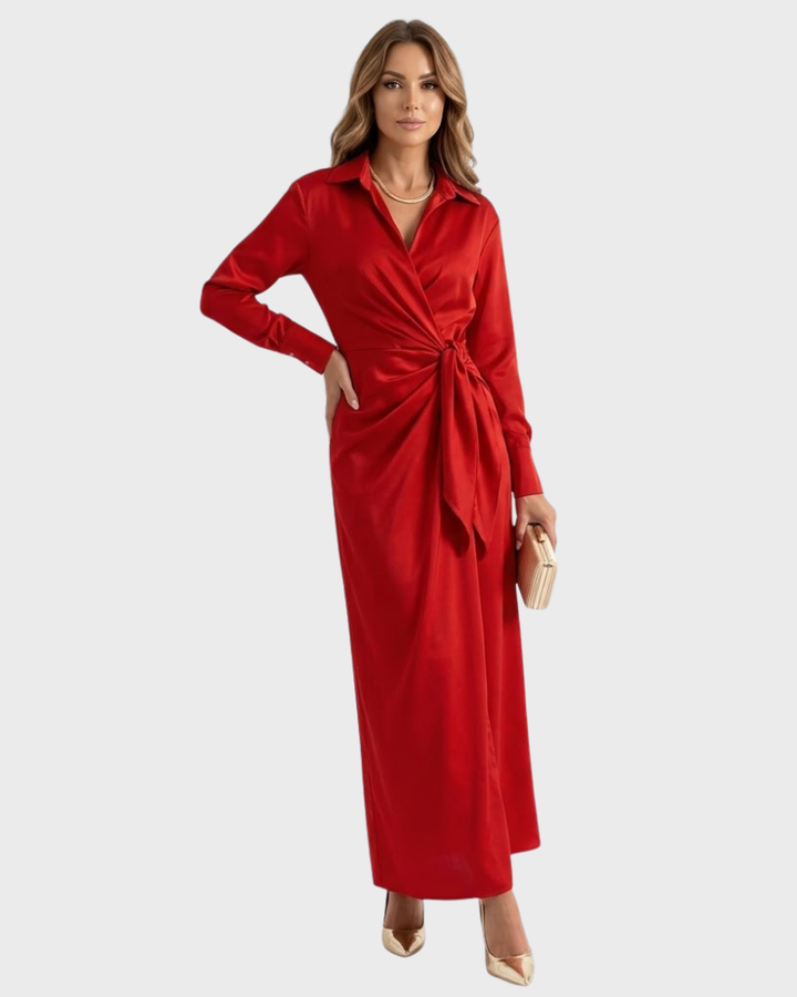 Adelmo Damen Maxikleid Elegantes Hemdkleid – Kleid mit Gürtel und Knöpfen, fließend