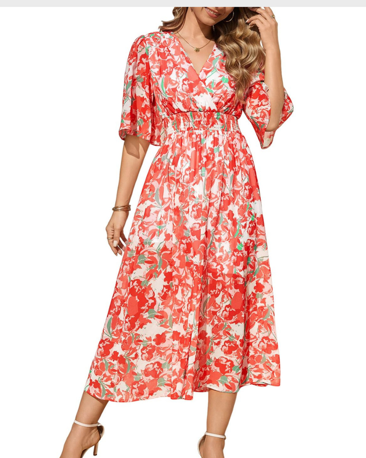 Aurora Maxi šaty pro ženy – Boho květinové, výstřih do V a elegantní elastický pas