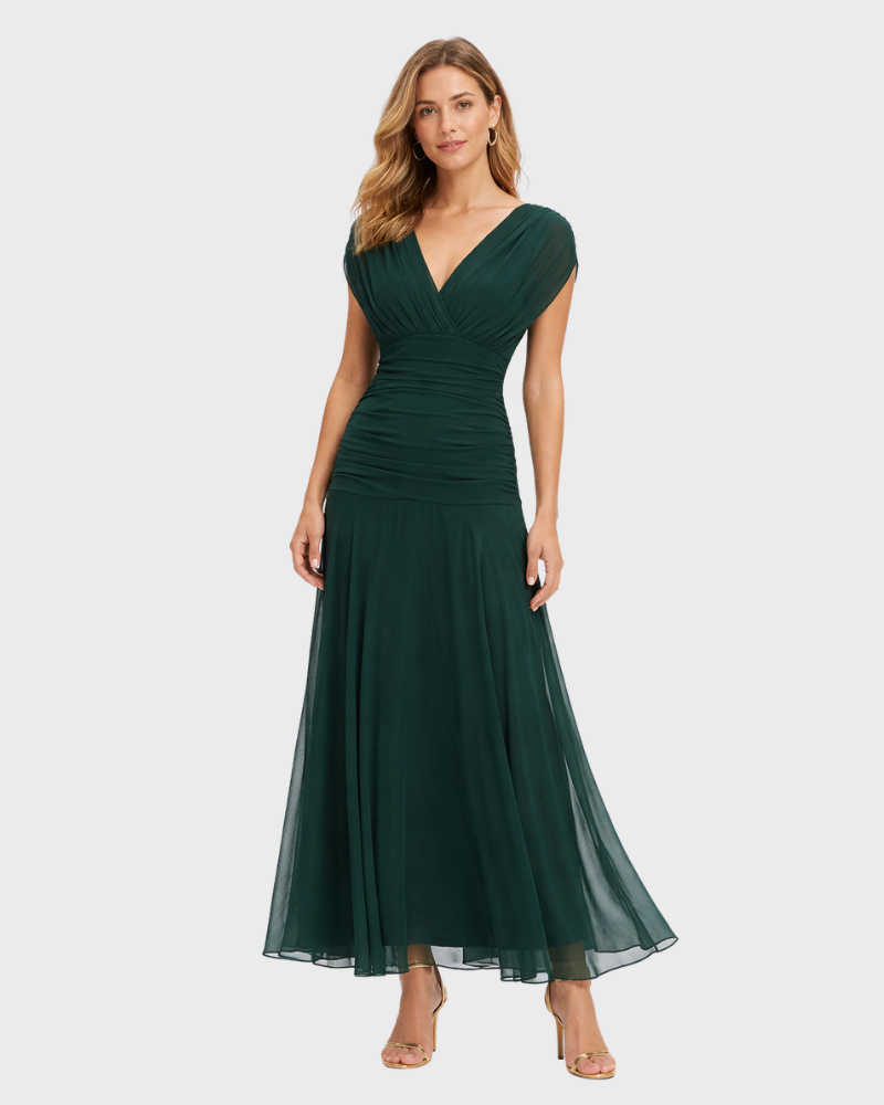 Dámské maxi šaty Dina Abito Boho elegantní – šaty s překříženým výstřihem a plisovanou sukní