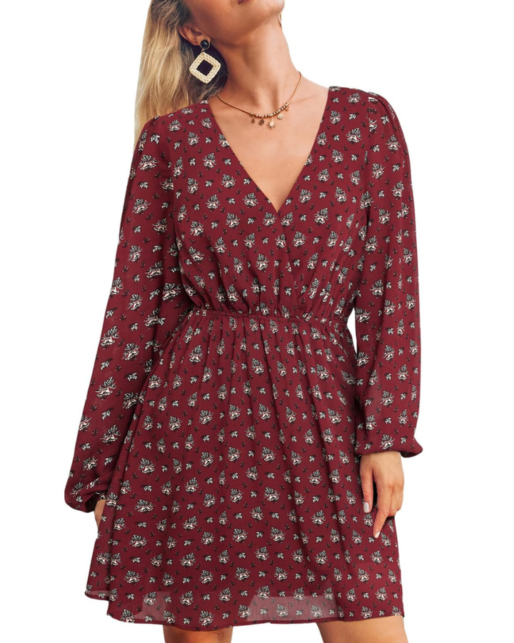 Rona Vestito Mini Dame – Blomsterchiffon, Lange Ærmer & Elegant A-Linje