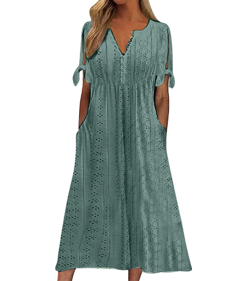 Maya Rochie Maxi pentru Femei – In Bumbac, Decolteu în V & Tunică Boho Oversize cu Buzunare