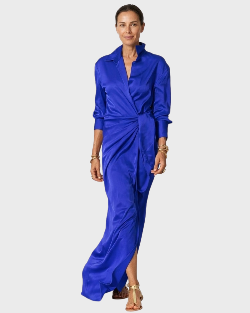 Adelmo Damen Maxikleid Elegantes Hemdkleid – Kleid mit Gürtel und Knöpfen, fließend