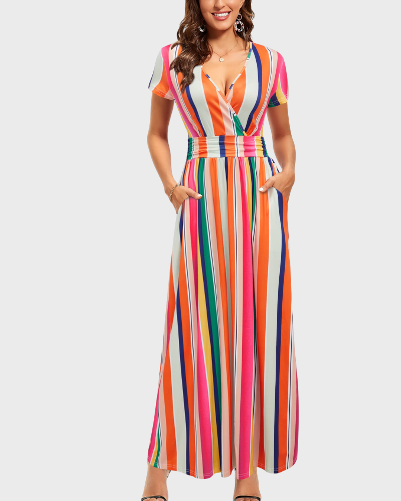 Alessia Maxikleid Damen – V-Ausschnitt, Wickeloptik mit Blumenmuster & Elegante Freizeittaschen