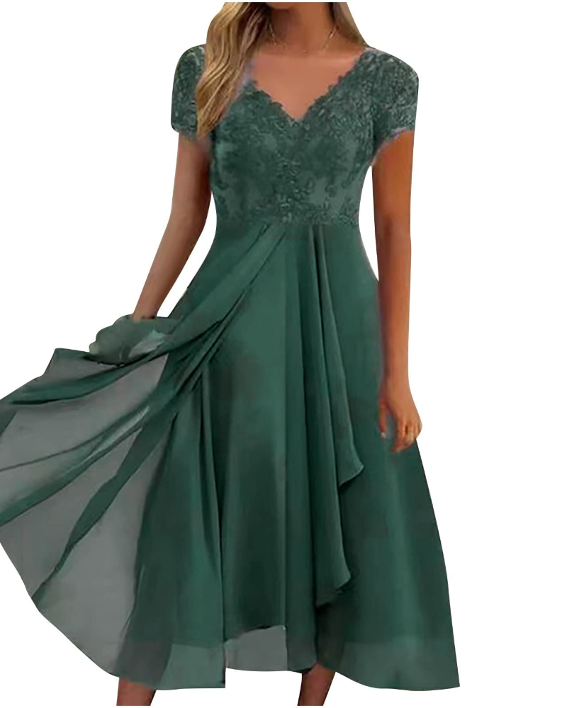 Aurora Vestito Maxi Donna – Pizzo & Chiffon Elegante, Mezze Maniche & Taglio Asimmetrico