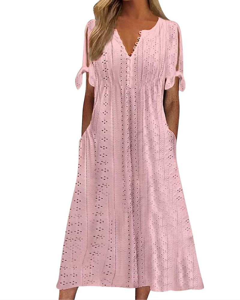 Maya Rochie Maxi pentru Femei – In Bumbac, Decolteu în V & Tunică Boho Oversize cu Buzunare