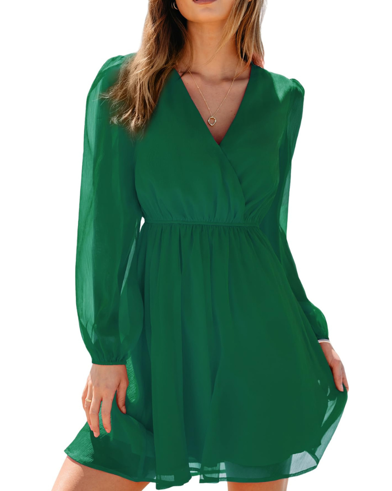 Rona Vestito Mini Dame – Blomsterchiffon, Lange Ærmer & Elegant A-Linje