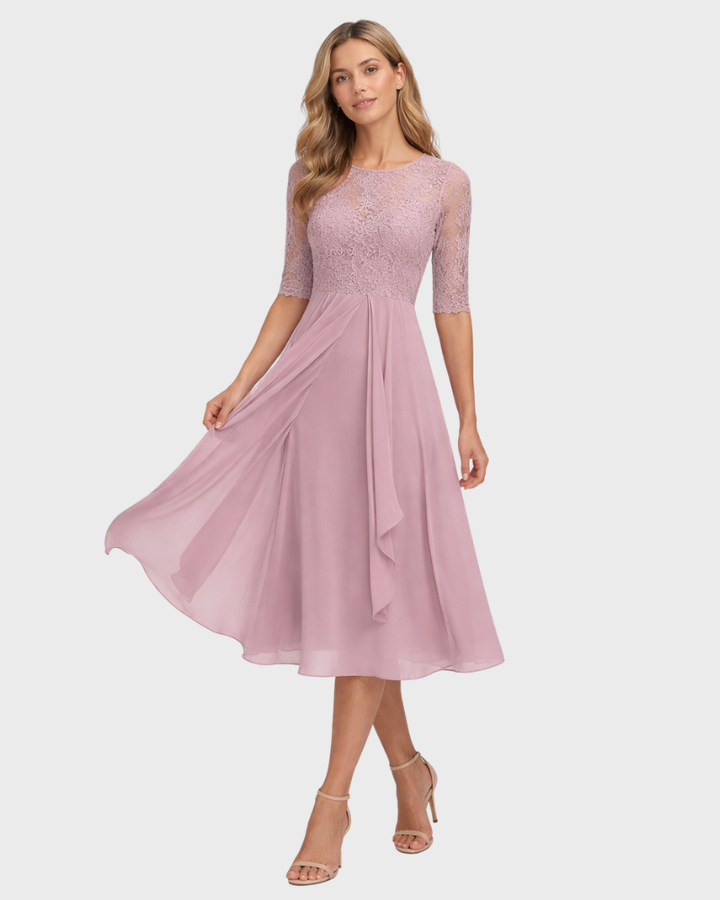 Sadie Sukienka Damska Elegancka z Koronki – Sukienka A-Linia z Płynnego Szyfonu na Ceremonię