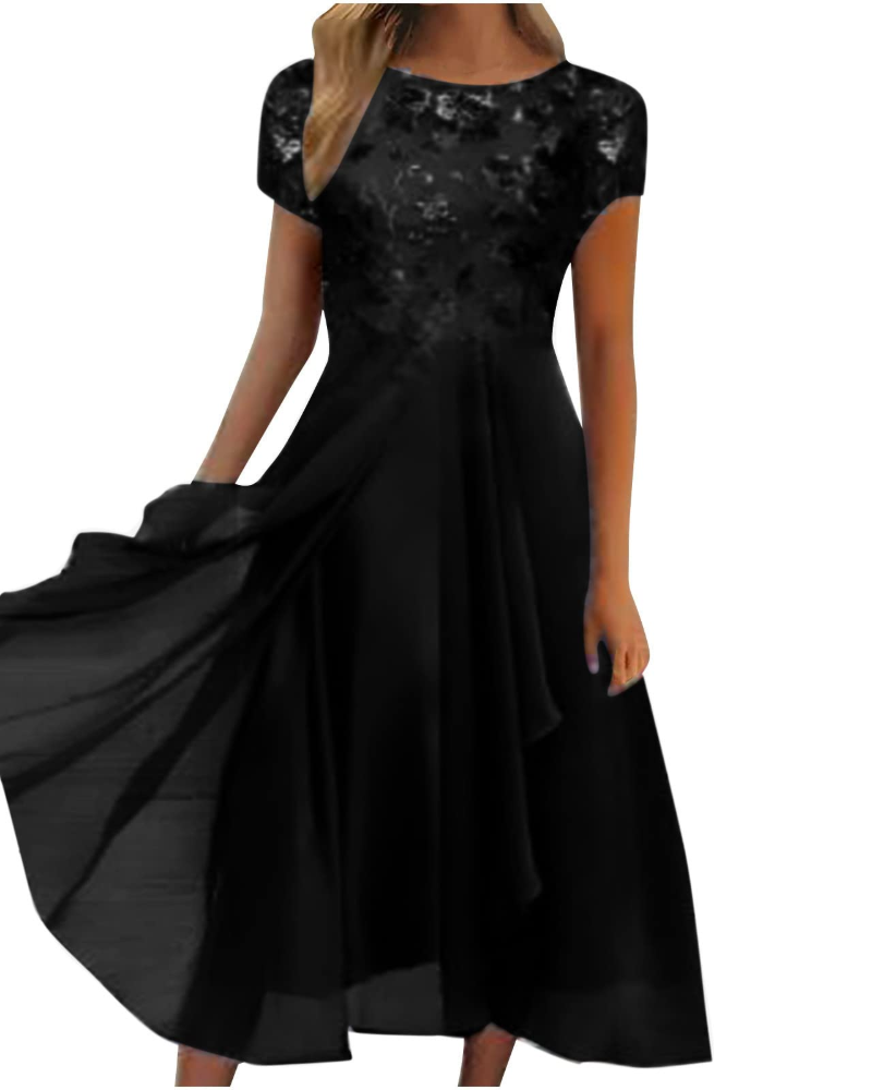 Aurora Vestito Maxi Donna – Pizzo & Chiffon Elegante, Mezze Maniche & Taglio Asimmetrico