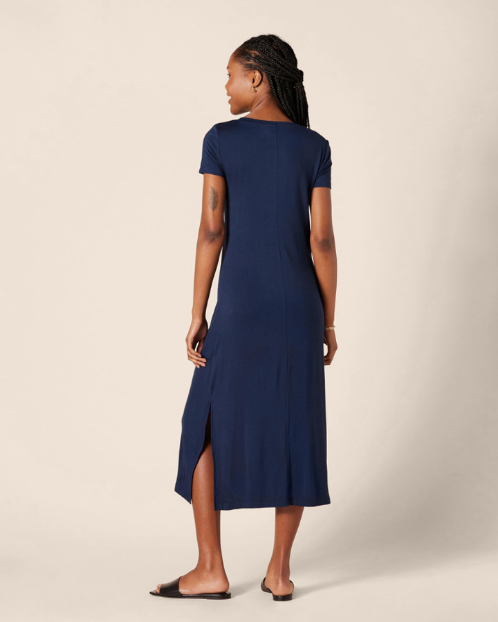 Sofia Vestito Midi Donna – Jersey Viscosa, Scollo a V & T-Shirt Dress con Spacchi