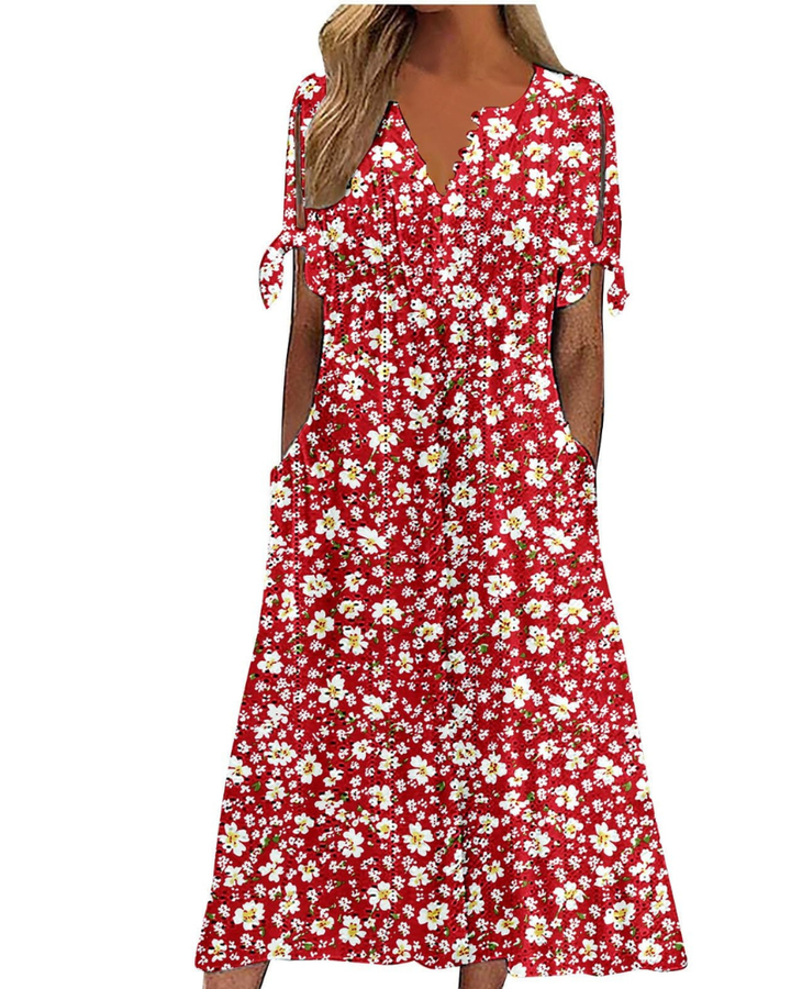 Maya Rochie Maxi pentru Femei – In Bumbac, Decolteu în V & Tunică Boho Oversize cu Buzunare