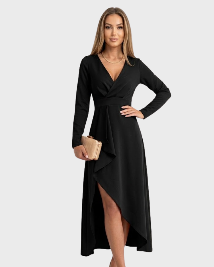 Nélida Abito Donna Midi Elegante – Vestito Incrociato con Scollo a V e Orlo Asimmetrico