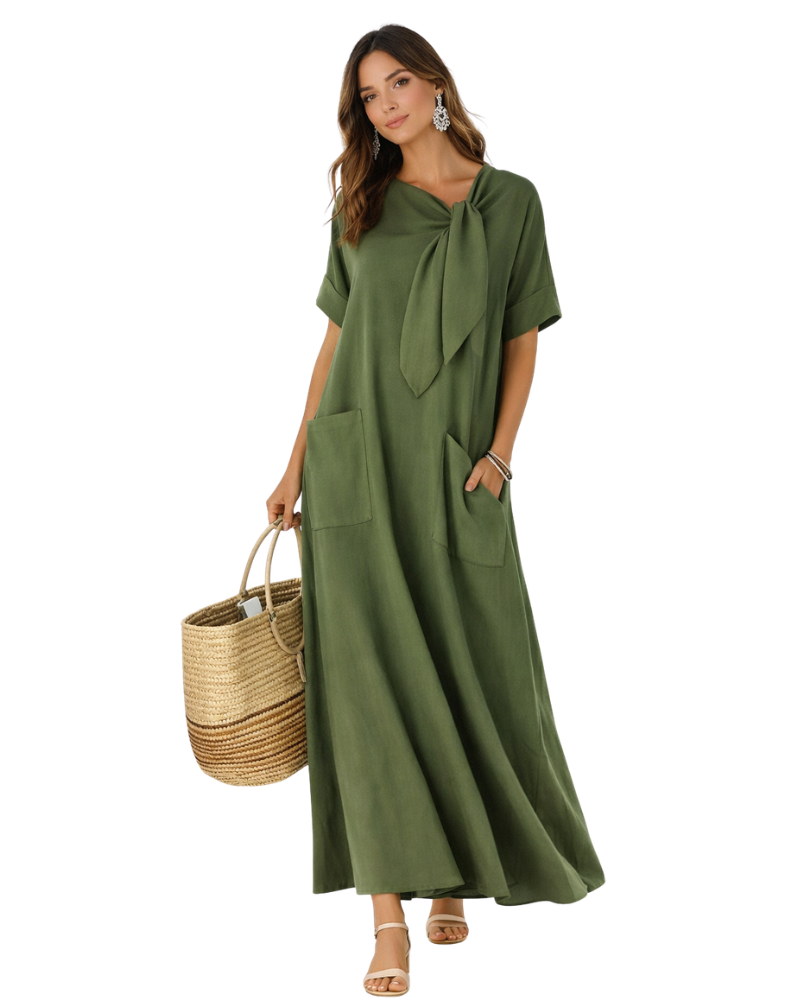 Chiara Abito Donna Maxi Estivo – Vestito Fluido con Scollo a V e Tasche Elegante