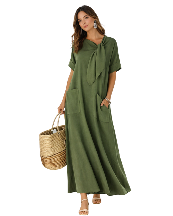 Chiara Abito Donna Maxi Estivo – Vestito Fluido con Scollo a V e Tasche Elegante