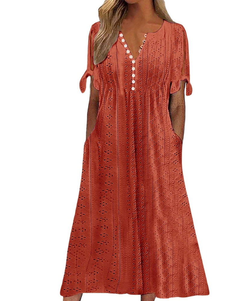 Maya Rochie Maxi pentru Femei – In Bumbac, Decolteu în V & Tunică Boho Oversize cu Buzunare