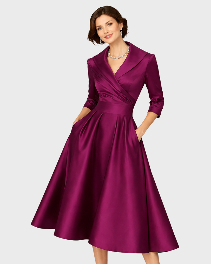 Lyka Dámské Midi Elegantní Šaty – Šaty Fit & Flare s Límcem Šálovým a Kapsami