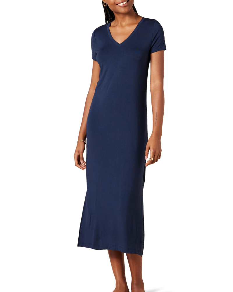 Sofia Vestito Midi Donna – Jersey Viscosa, Scollo a V & T-Shirt Dress con Spacchi