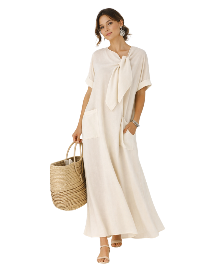 Chiara Abito Donna Maxi Estivo – Vestito Fluido con Scollo a V e Tasche Elegante