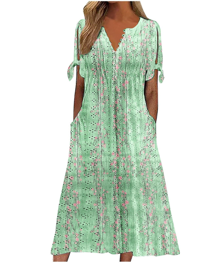 Maya Rochie Maxi pentru Femei – In Bumbac, Decolteu în V & Tunică Boho Oversize cu Buzunare