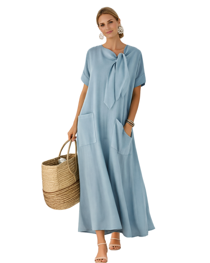 Chiara Abito Donna Maxi Estivo – Vestito Fluido con Scollo a V e Tasche Elegante