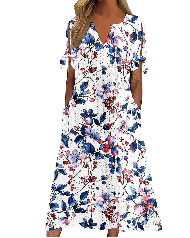 Maya Rochie Maxi pentru Femei – In Bumbac, Decolteu în V & Tunică Boho Oversize cu Buzunare