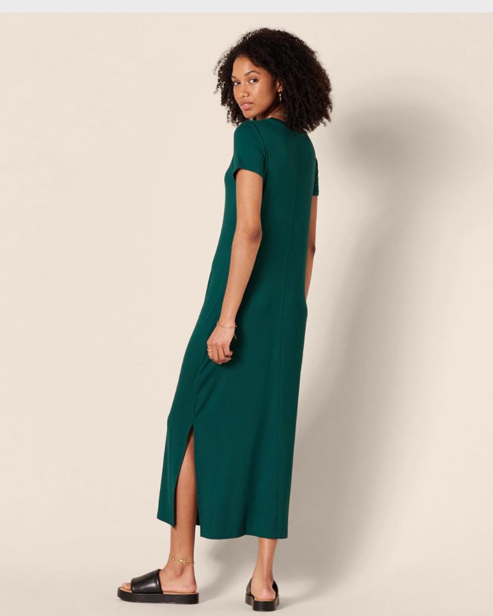 Sofia Vestito Midi Donna – Jersey Viscosa, Scollo a V & T-Shirt Dress con Spacchi