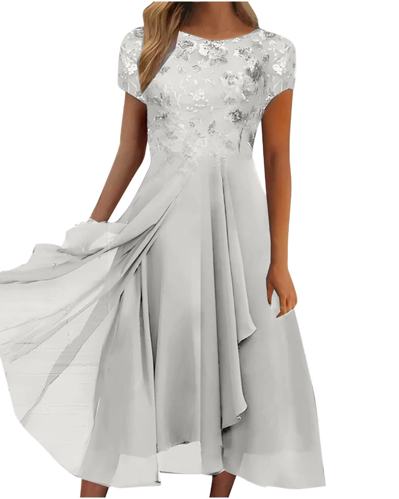 Aurora Vestito Maxi Donna – Pizzo & Chiffon Elegante, Mezze Maniche & Taglio Asimmetrico