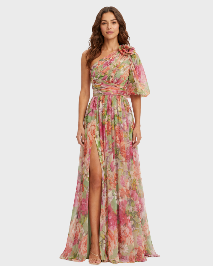 Audrey Abito Donna Monospalla Floreale – Vestito Elegante Fluido Estivo Chic