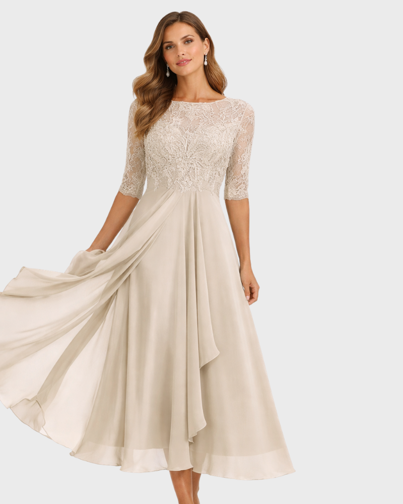 Jessie Abito Donna Midi Elegante – Vestito con Pizzo, Maniche 3/4 e Tasche